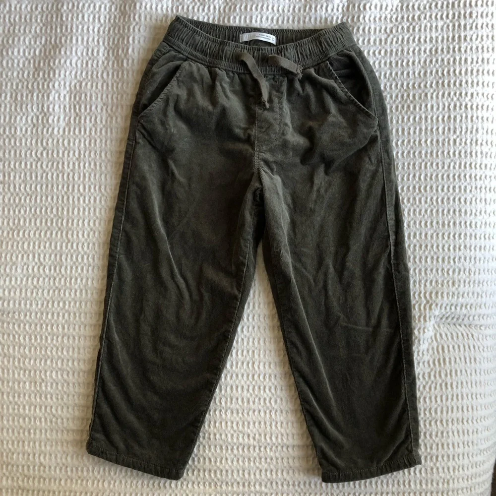 ZARA Kids Olive Green Corduroy Drawstring Lined Pants Size 4T